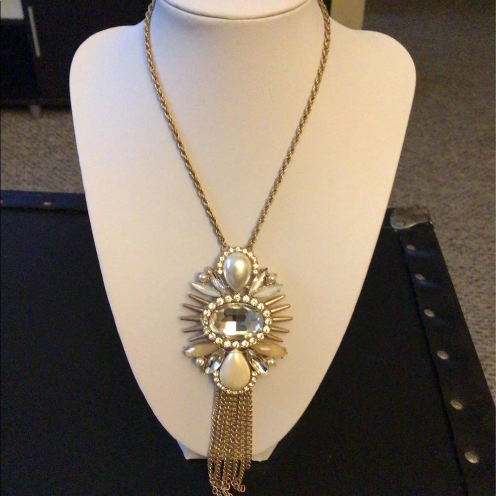 Vintage 70s. Long Gold/Rhinestones/Pearls Necklace